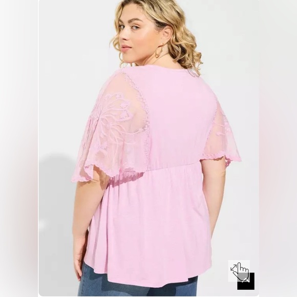 TORRID NWT  2X Knit Crew Neck Lace Dolman Sleeves Babydoll Top. - Picture 4 of 5